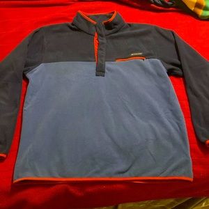 Columbia pullover-dark blue medium blue and orange trim
